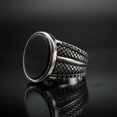 OVAL BLACK ONYX GEMSTONE 925 STERLING SILVER RING FOR MEN