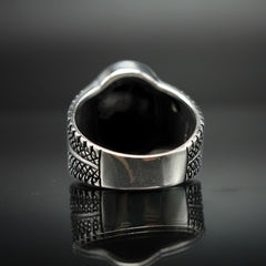 OVAL BLACK ONYX GEMSTONE 925 STERLING SILVER RING FOR MEN