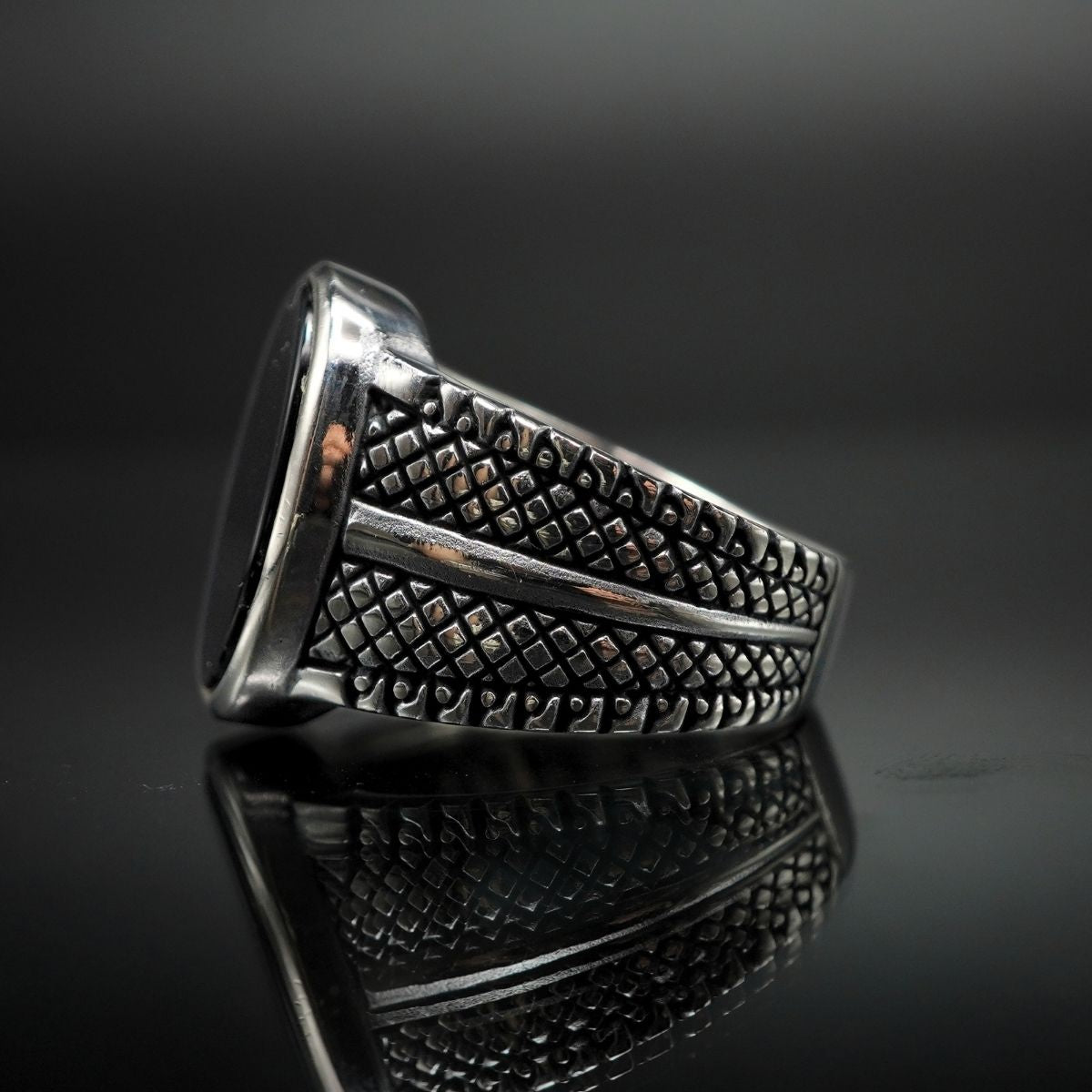 OVAL BLACK ONYX GEMSTONE 925 STERLING SILVER RING FOR MEN