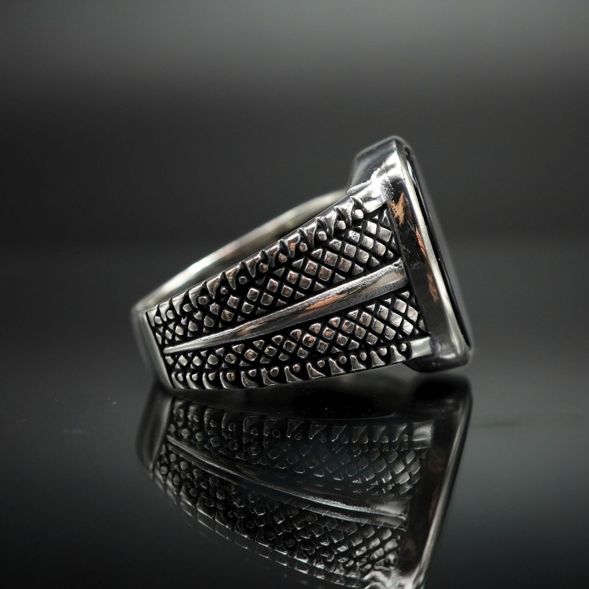 OVAL BLACK ONYX GEMSTONE 925 STERLING SILVER RING FOR MEN