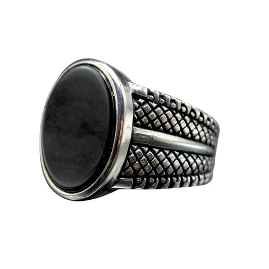 OVAL BLACK ONYX GEMSTONE 925 STERLING SILVER RING FOR MEN