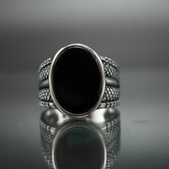 OVAL BLACK ONYX GEMSTONE 925 STERLING SILVER RING FOR MEN
