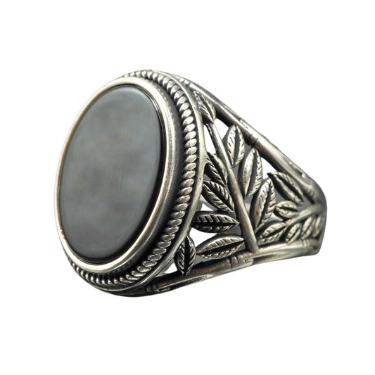OVAL BLACK ONYX GEMSTONE 925 STERLING SILVER RING FOR MEN