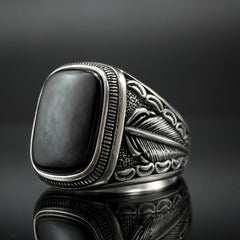 BLACK RING FOR MEN IN SILVER