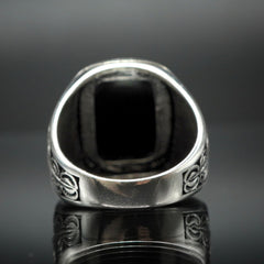 BLACK RING FOR MEN IN SILVER