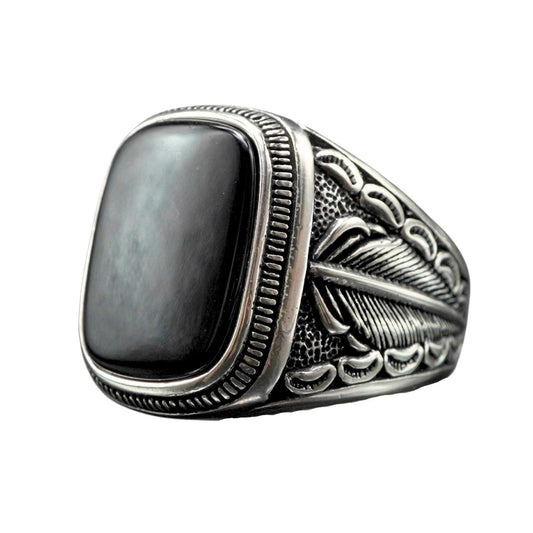 BLACK RING FOR MEN IN SILVER
