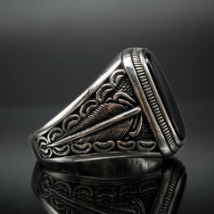 BLACK RING FOR MEN IN SILVER