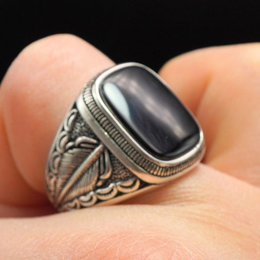 BLACK RING FOR MEN IN SILVER