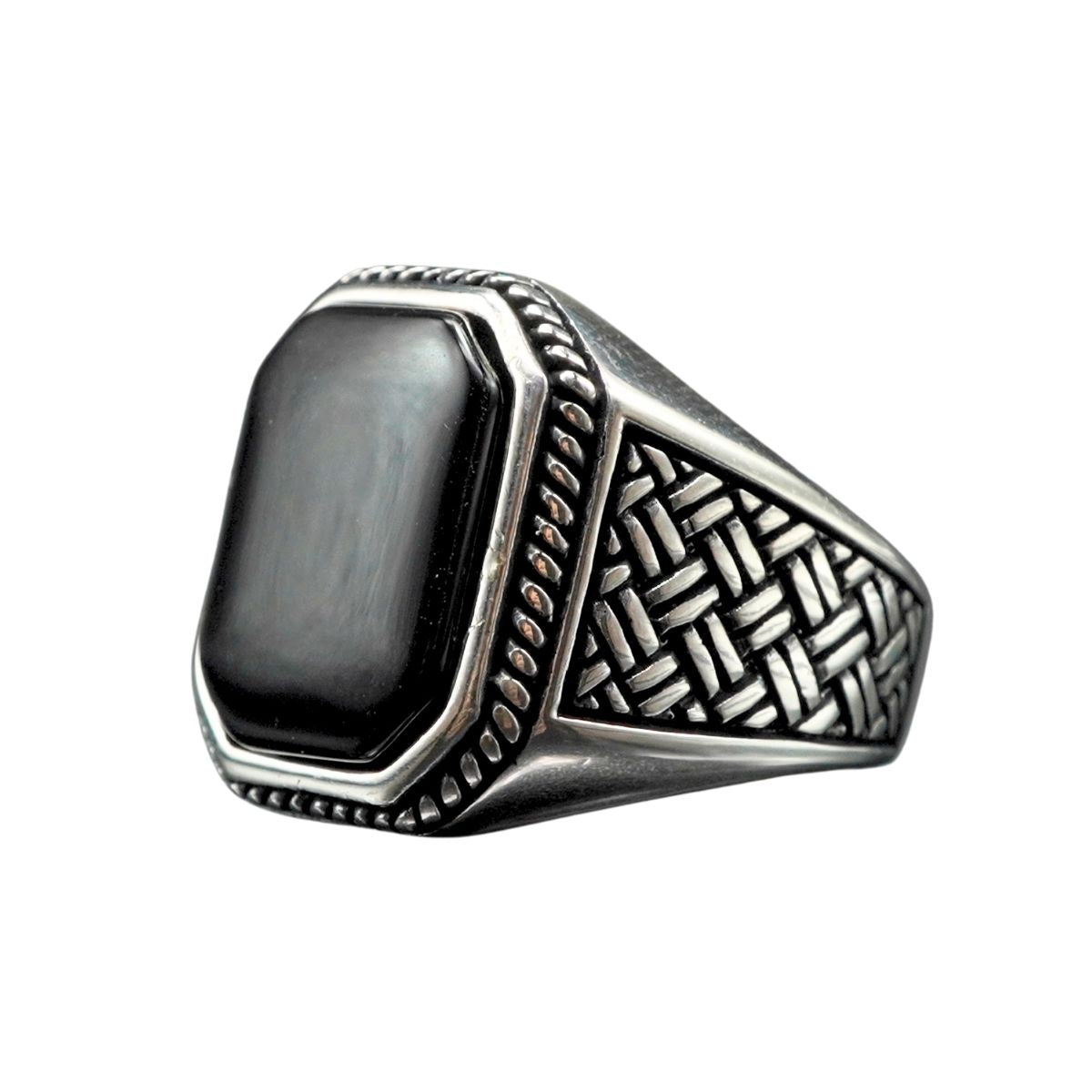 RING BLACK ONYX GEMSTONE 925 STERLING SILVER 