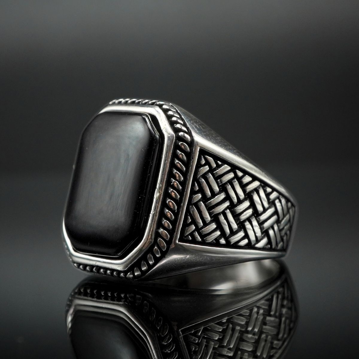 RING BLACK ONYX GEMSTONE 925 STERLING SILVER 