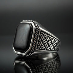 RING BLACK ONYX GEMSTONE 925 STERLING SILVER 