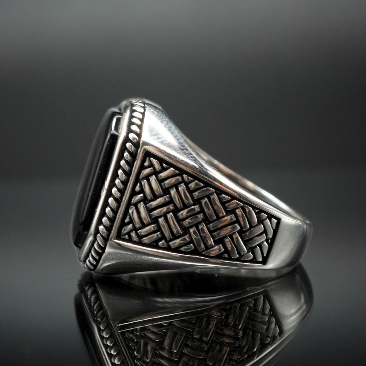 RING BLACK ONYX GEMSTONE 925 STERLING SILVER 