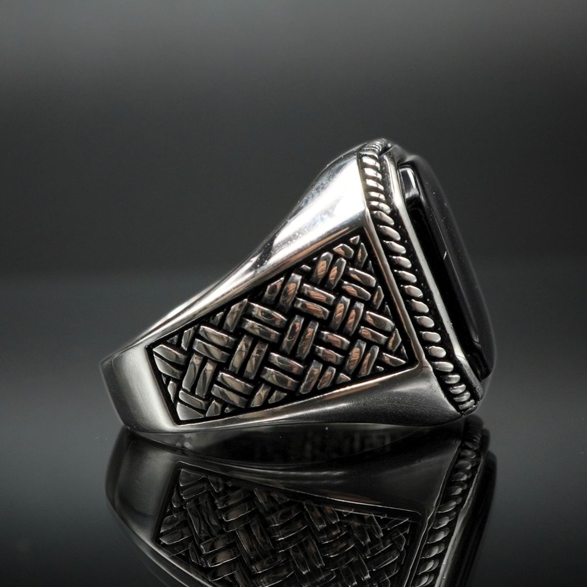 RING BLACK ONYX GEMSTONE 925 STERLING SILVER 