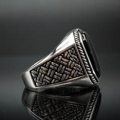 RING BLACK ONYX GEMSTONE 925 STERLING SILVER 