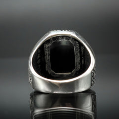 RING BLACK ONYX GEMSTONE 925 STERLING SILVER 