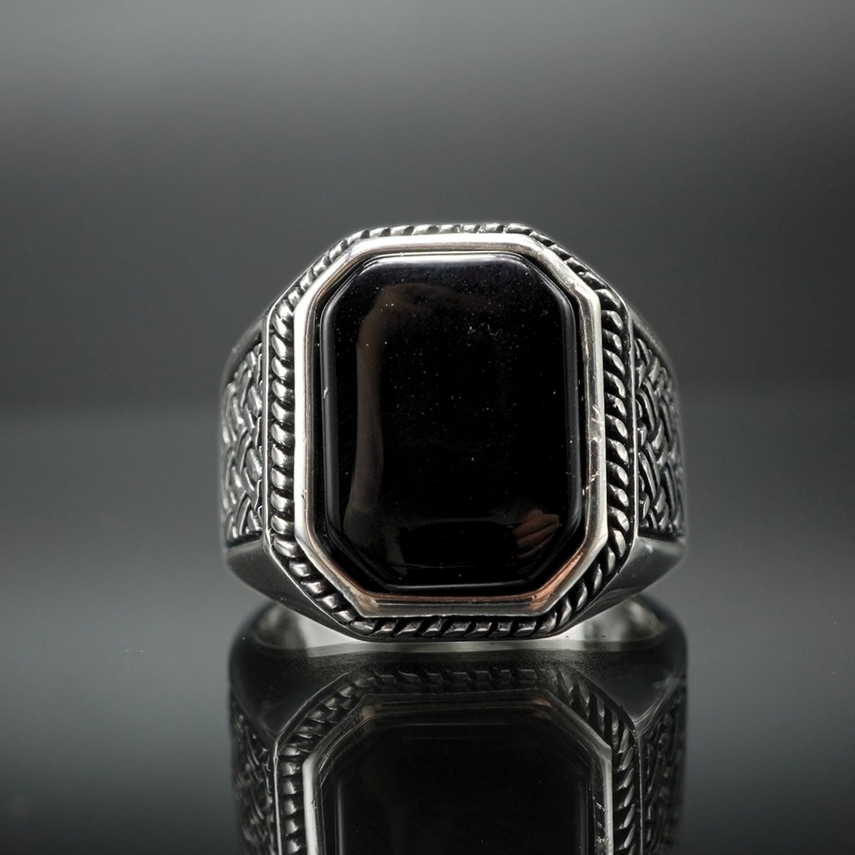 RING BLACK ONYX GEMSTONE 925 STERLING SILVER 