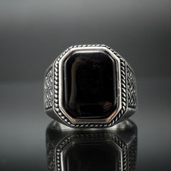 RING BLACK ONYX GEMSTONE 925 STERLING SILVER 
