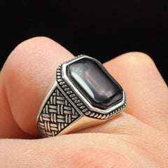 RING BLACK ONYX GEMSTONE 925 STERLING SILVER 