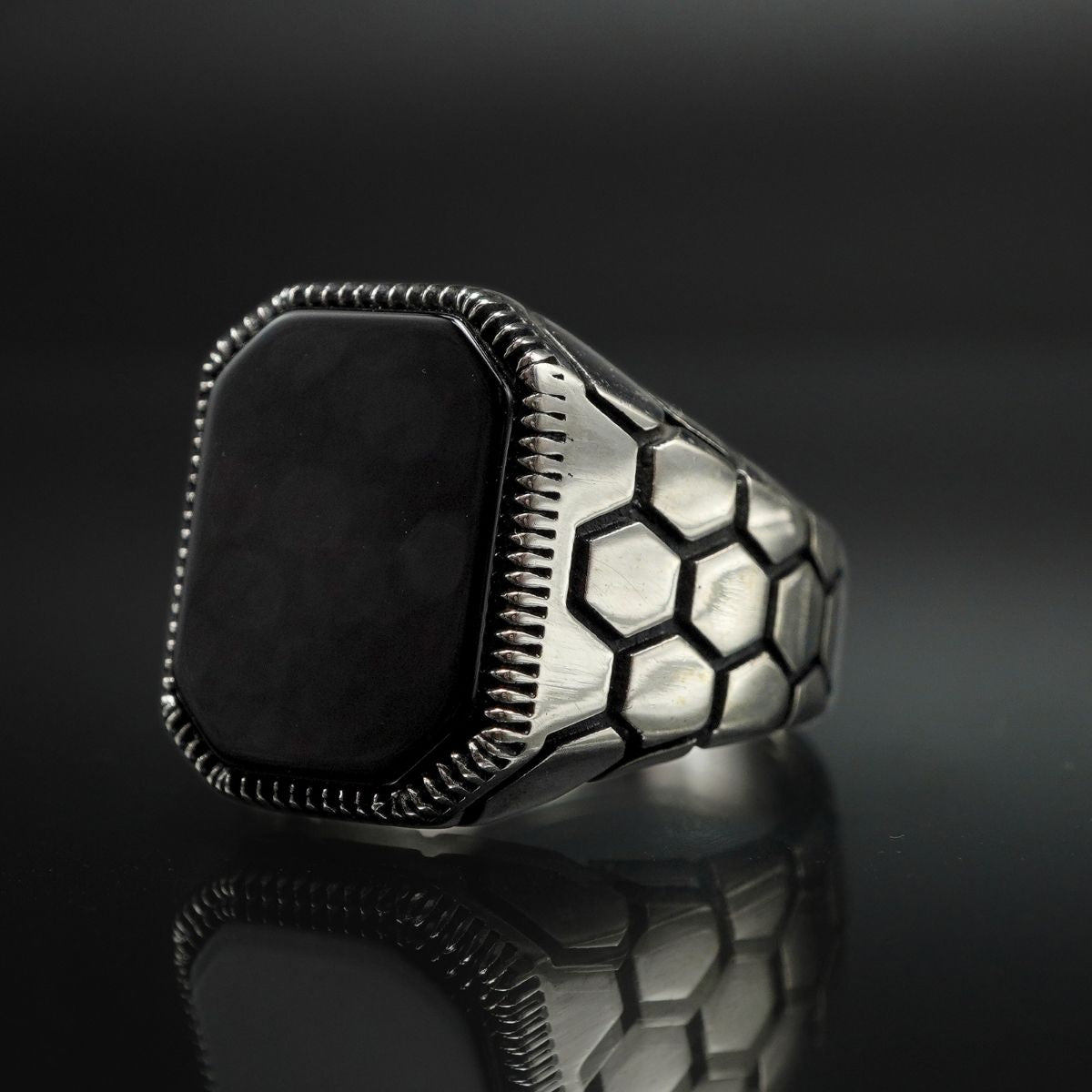BLACK GEMSTONE 925 STERLING SILVER HANDMADE RING FOR MEN