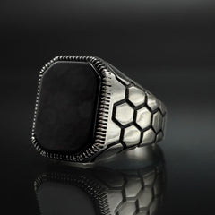 BLACK GEMSTONE 925 STERLING SILVER HANDMADE RING FOR MEN
