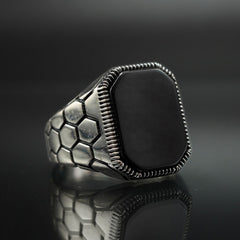 BLACK RING FOR MEN IN 925 STERLING SILVER