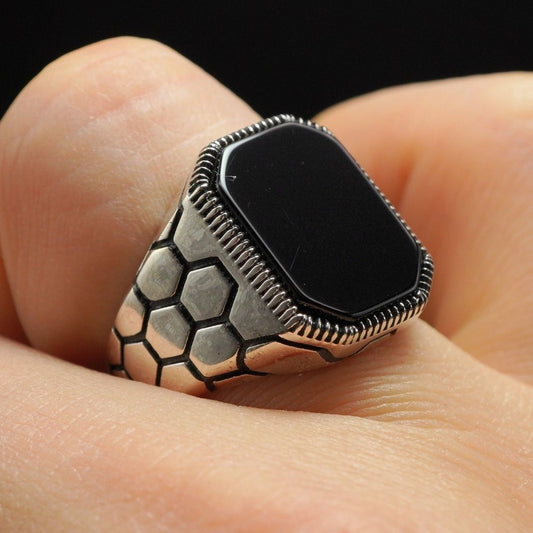 BLACK RING FOR MEN IN 925 STERLING SILVER
