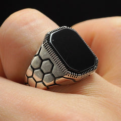 BLACK RING FOR MEN IN 925 STERLING SILVER