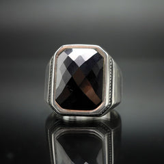 PINKY BLACK ONYX MINIMALIST MEN RING