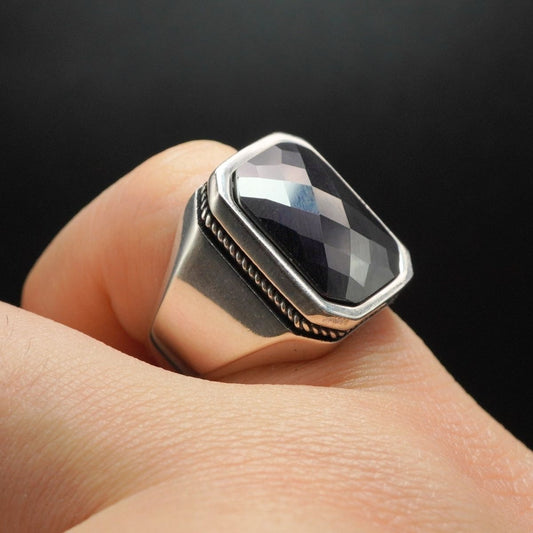PINKY BLACK ONYX MINIMALIST MEN RING