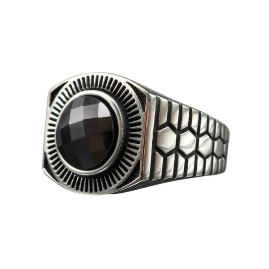 BLACK ONYX SILVER MEN RING
