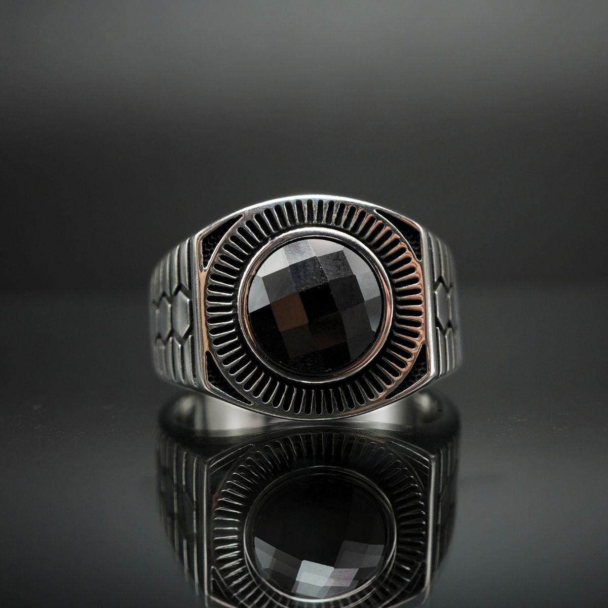 BLACK ONYX SILVER MEN RING