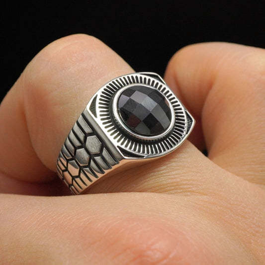 BLACK ONYX SILVER MEN RING