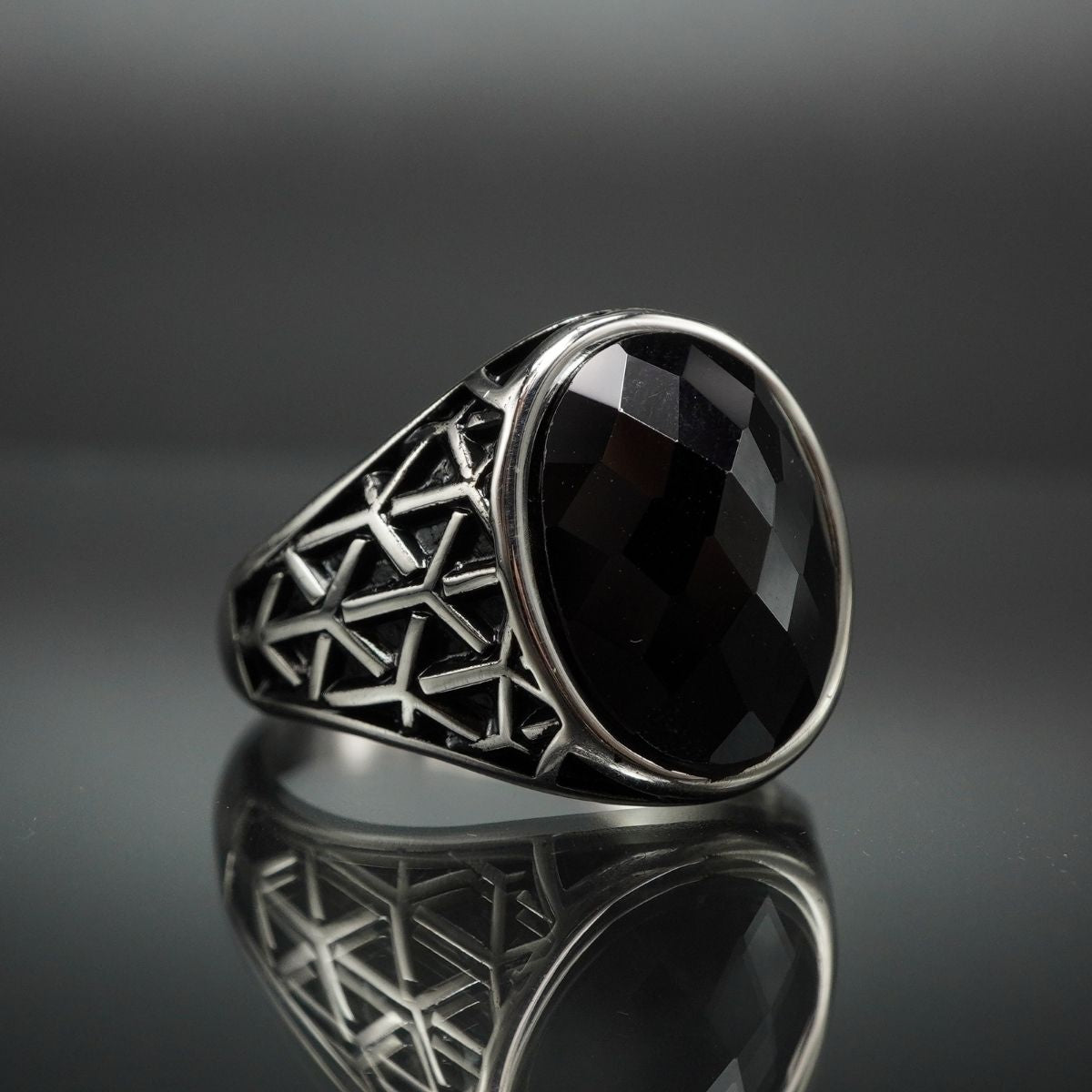 MEN HANDMADE BLACK ONYX STONE 925 STERLING SILVER RING