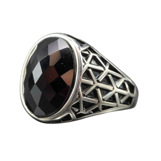MEN HANDMADE BLACK ONYX STONE 925 STERLING SILVER RING