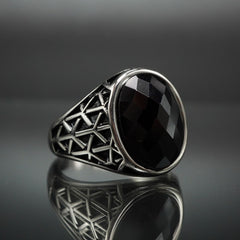 MEN HANDMADE BLACK ONYX STONE 925 STERLING SILVER RING