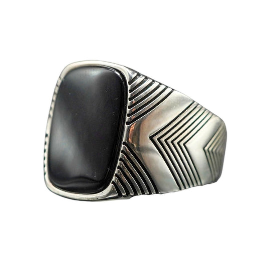 Striped Onyx Silver Ring