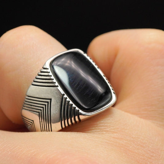 Striped Onyx Silver Ring