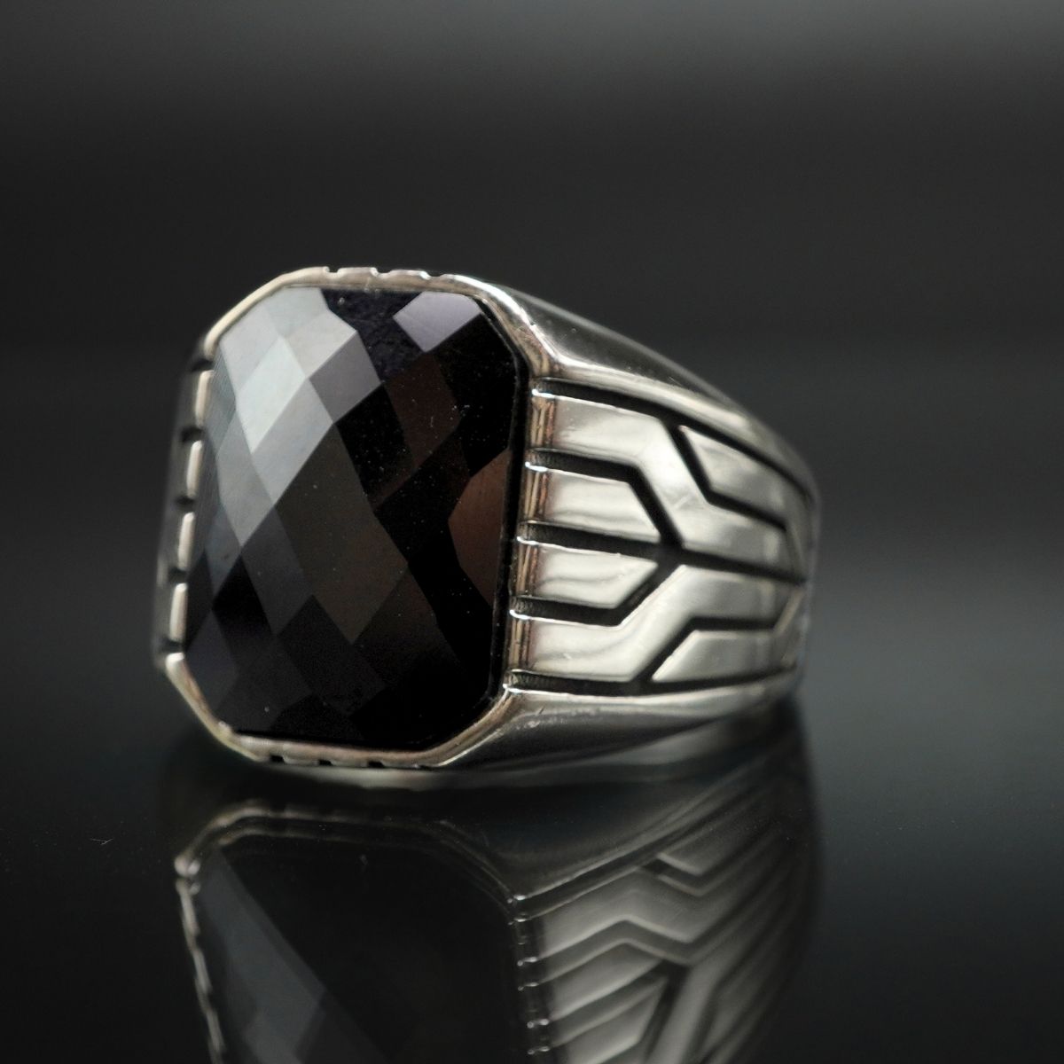 MEN HANDMADE 925 STERLING SILVER RING IN BLACK ONYX