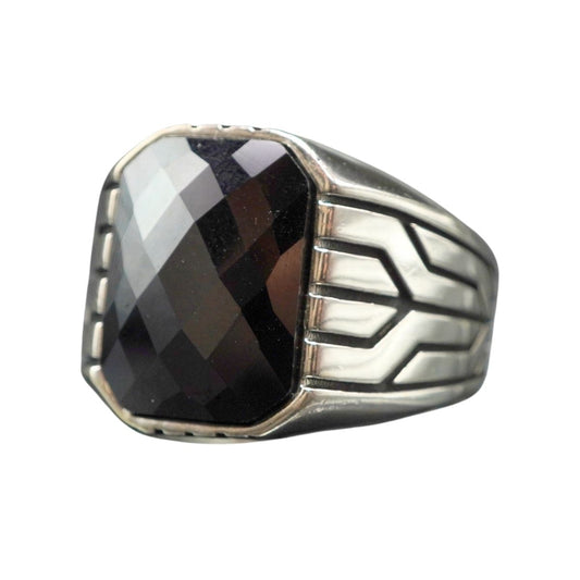 MEN HANDMADE 925 STERLING SILVER RING IN BLACK ONYX