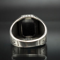 MEN HANDMADE 925 STERLING SILVER RING IN BLACK ONYX