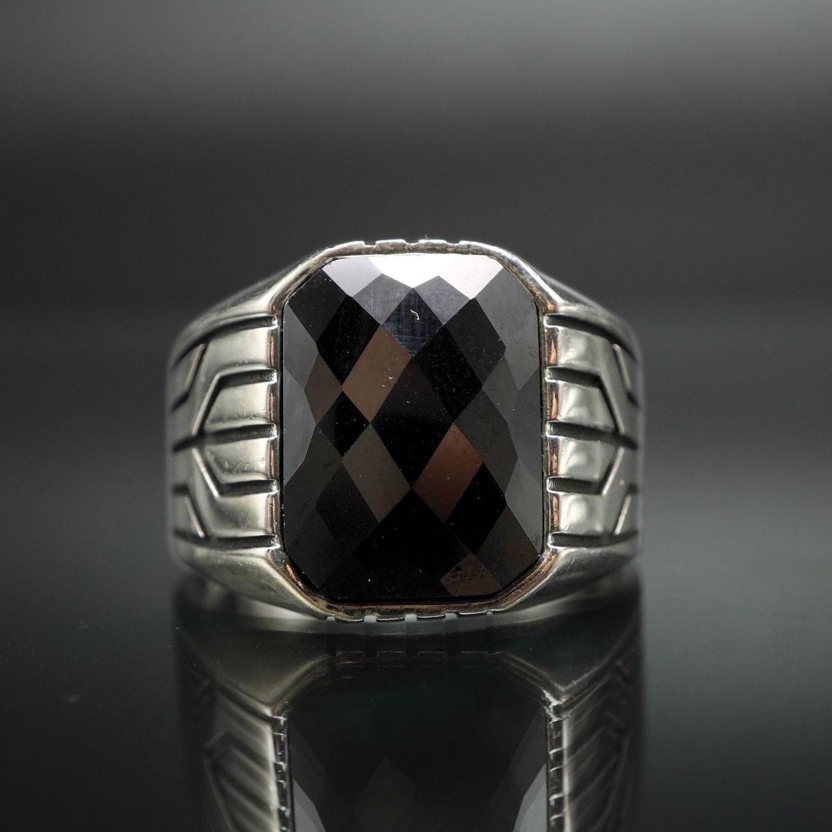 MEN HANDMADE 925 STERLING SILVER RING IN BLACK ONYX