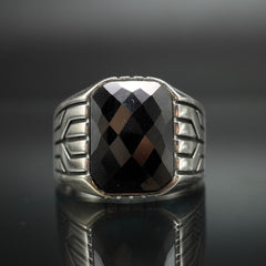 MEN HANDMADE 925 STERLING SILVER RING IN BLACK ONYX