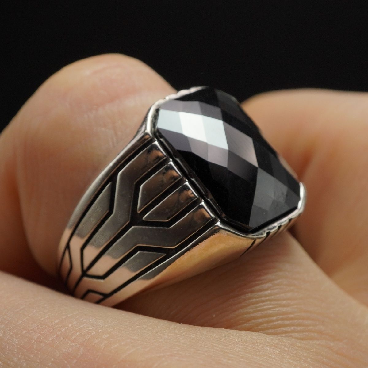 MEN HANDMADE 925 STERLING SILVER RING IN BLACK ONYX