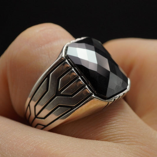 MEN HANDMADE 925 STERLING SILVER RING IN BLACK ONYX