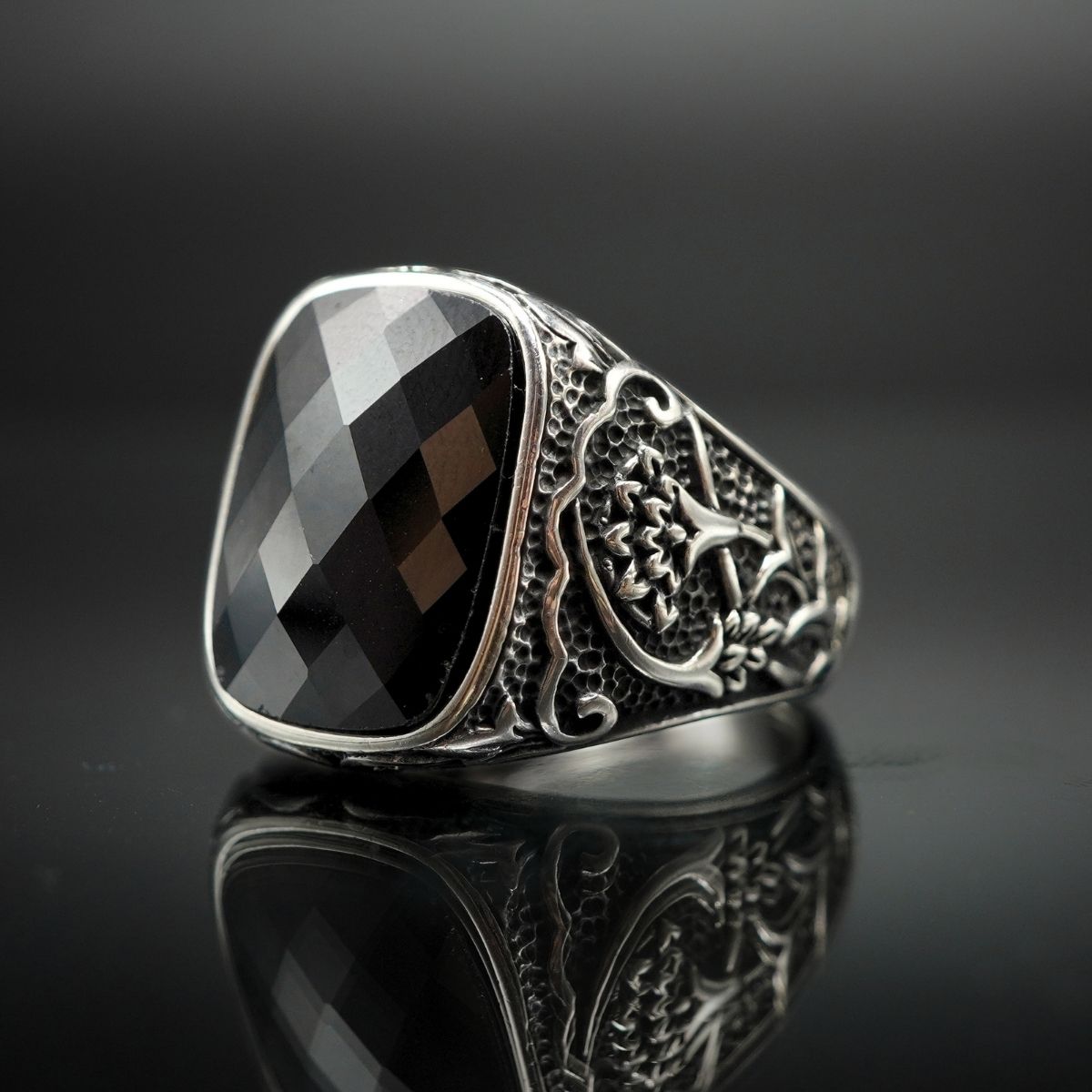 BLACK ONYX RING FOR MEN IN 925 SILVER