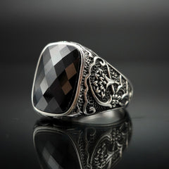 BLACK ONYX RING FOR MEN IN 925 SILVER
