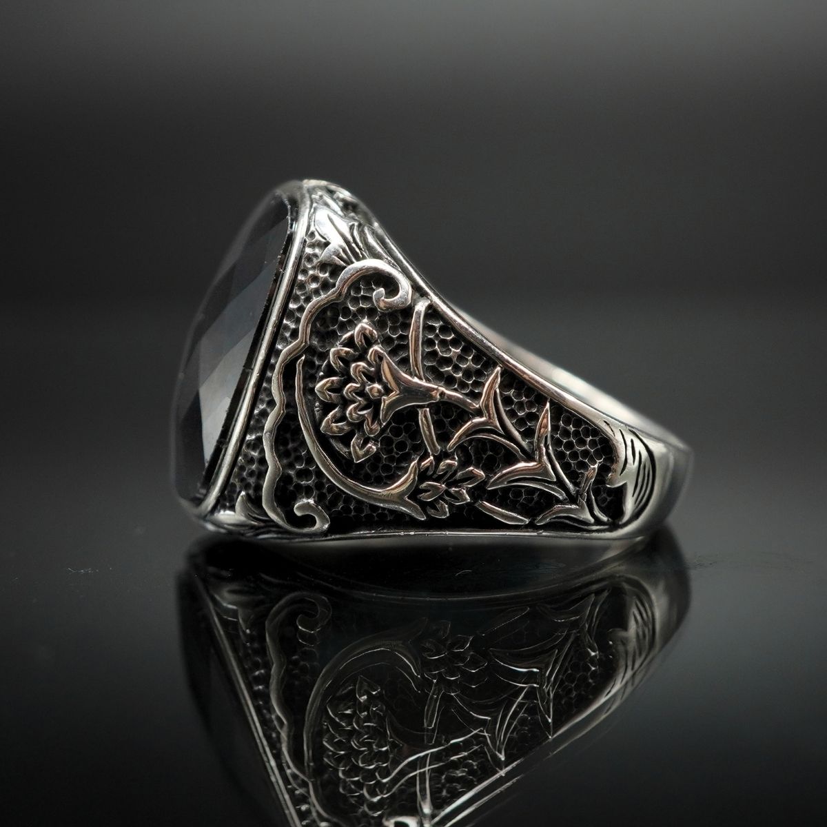 BLACK ONYX RING FOR MEN IN 925 SILVER