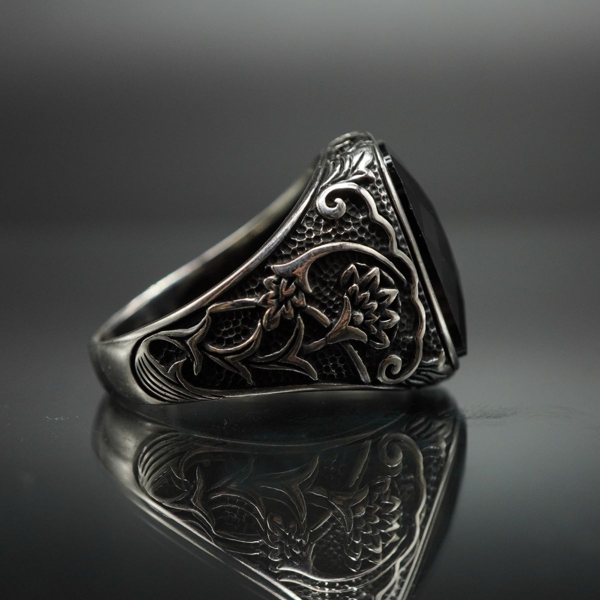 BLACK ONYX RING FOR MEN IN 925 SILVER