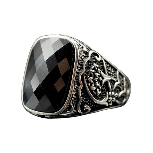 BLACK ONYX RING FOR MEN IN 925 SILVER