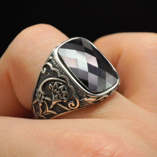 BLACK ONYX RING FOR MEN IN 925 SILVER